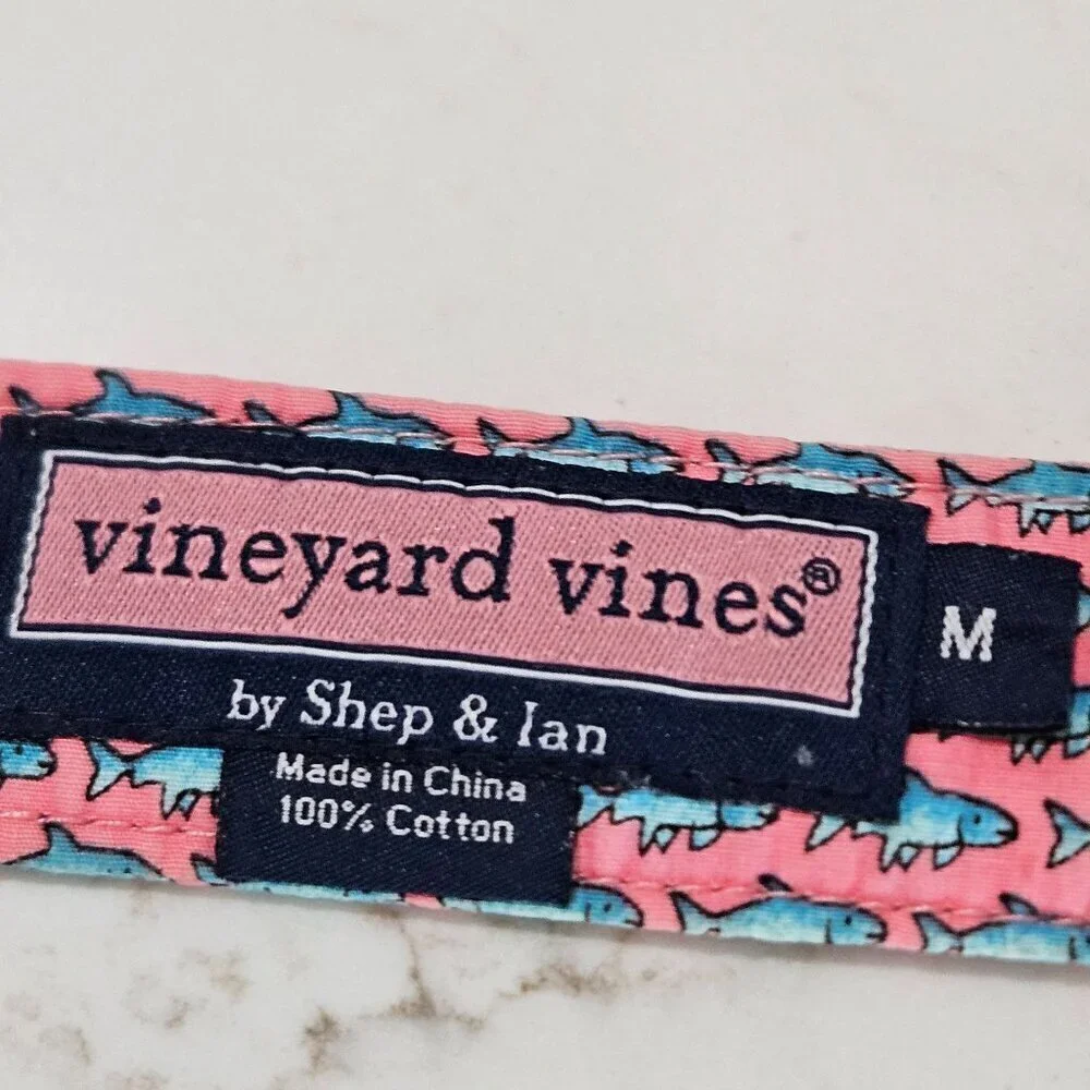 Vineyard Vines Pink Blue Shark Print Cotton Belt Size Medium Silver Buckle